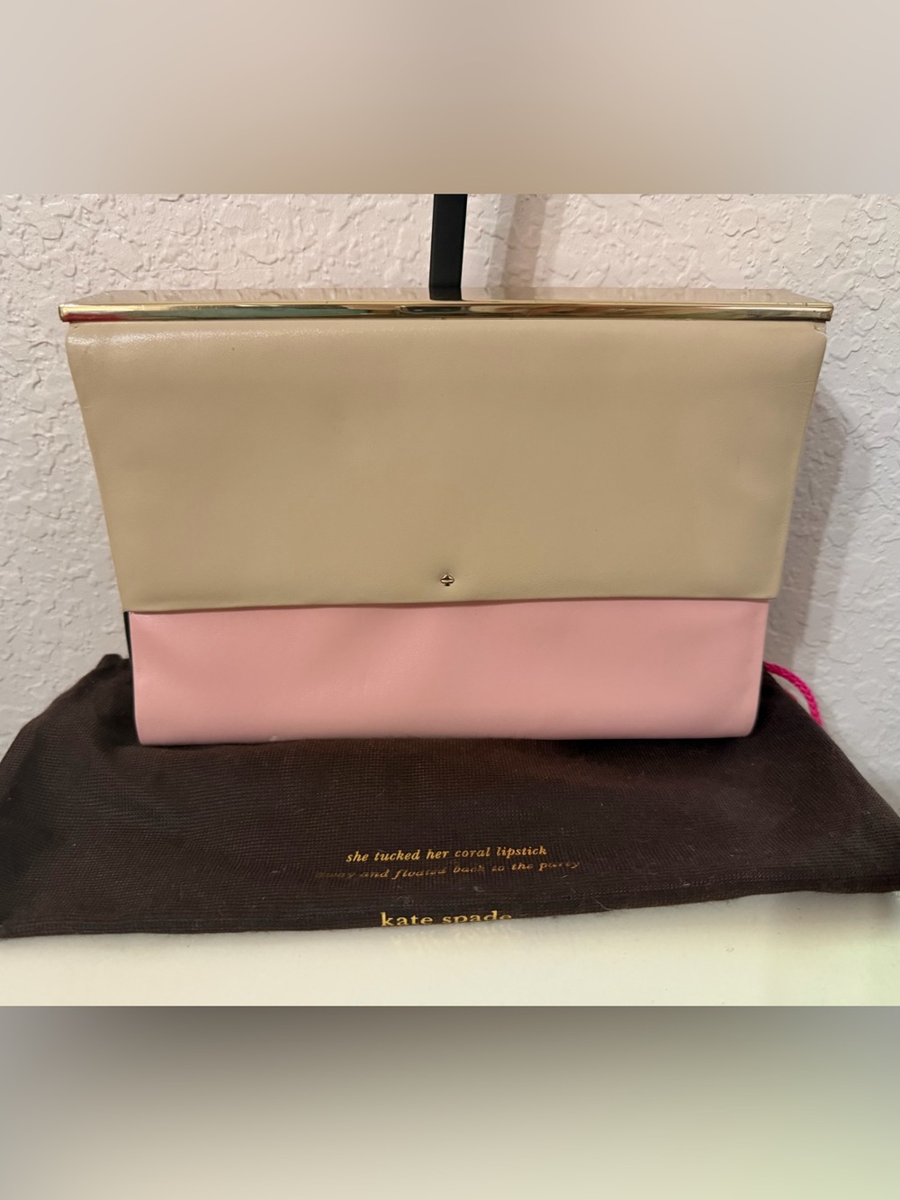Kate Spade Two-Tone Cream and Pink Leather Fold-Over Clutch